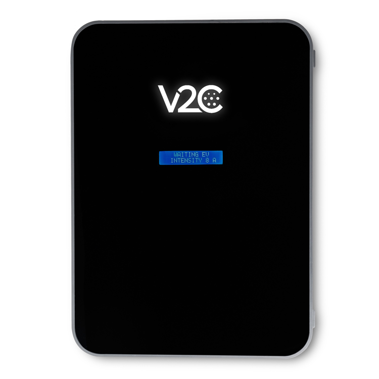 Vista frontal del V2C Trydan con pantalla de estado